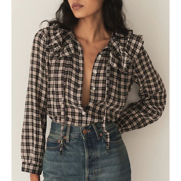 Doen Tops - Doen Joelle Top NAVY COUNTRYSIDE PLAID size M